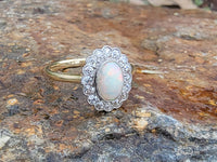 18ct gold two tone opal &  diamond antique ring - LONDON