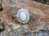 18ct gold two tone opal &  diamond antique ring - LONDON