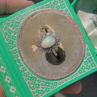18ct gold two tone opal &  diamond antique ring - LONDON