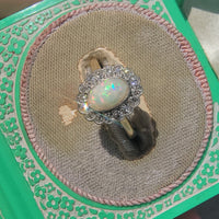 18ct gold two tone opal &  diamond antique ring - LONDON
