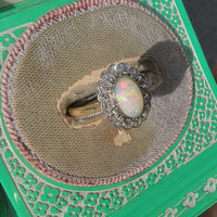 18ct gold two tone opal &  diamond antique ring - LONDON