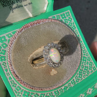 18ct gold two tone opal &  diamond antique ring - LONDON