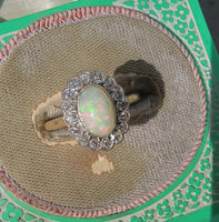 18ct gold two tone opal &  diamond antique ring - LONDON