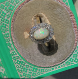 18ct gold two tone opal &  diamond antique ring - LONDON