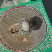 18ct gold two tone opal &  diamond antique ring - LONDON