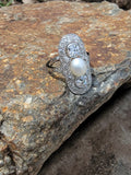 Platinum Diamond & Pearl estate Art Deco c.1920's glove shiel ring