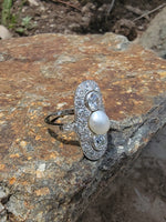 Platinum Diamond & Pearl estate Art Deco c.1920's glove shiel ring