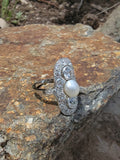 Platinum Diamond & Pearl estate Art Deco c.1920's glove shiel ring