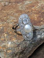 Platinum Diamond & Pearl estate Art Deco c.1920's glove shiel ring