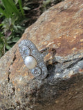 Platinum Diamond & Pearl estate Art Deco c.1920's glove shiel ring