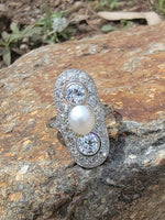 Platinum Diamond & Pearl estate Art Deco c.1920's glove shiel ring