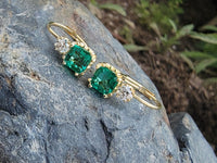 18k gold emerald & diamond lever back earrings