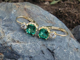 18k gold emerald & diamond lever back earrings