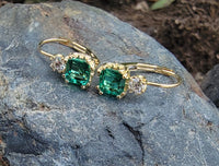 18k gold emerald & diamond lever back earrings