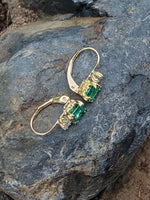 14k gold emerald & diamond lever back earrings NEW