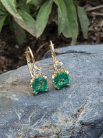 14k gold emerald & diamond lever back earrings NEW
