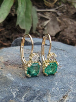 14k gold emerald & diamond lever back earrings NEW