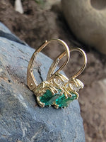 14k gold emerald & diamond lever back earrings NEW