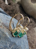 14k gold emerald & diamond lever back earrings NEW
