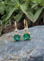 14k gold emerald & diamond lever back earrings NEW
