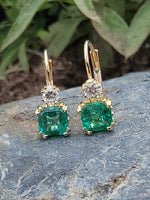 14k gold emerald & diamond lever back earrings NEW