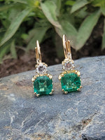14k gold emerald & diamond lever back earrings NEW