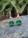 14k gold emerald & diamond lever back earrings NEW