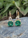 14k gold emerald & diamond lever back earrings NEW