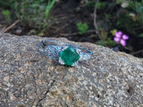 Platinum Emerald & Diamond estate Art Deco vintage antique ring