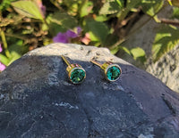 14k gold emerald bezel stud earrings - .19ct tw