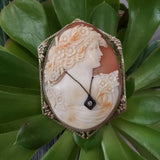 14k gold c.1920s filigree carved shell cameo brooch pendant BIG
