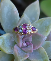 9ct gold Victorian pearl & garnet ring band - hallmarks