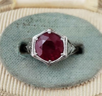 Platinum Burma Ruby filigree c.1920's tulip flower ring