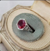 Platinum Burma Ruby filigree c.1920's tulip flower ring