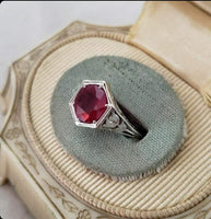 Platinum Burma Ruby filigree c.1920's tulip flower ring