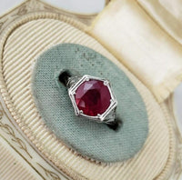 Platinum Burma Ruby filigree c.1920's tulip flower ring