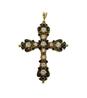 14k yellow gold diamond & enamel CROSS pendant necklace - 1.34ct tw