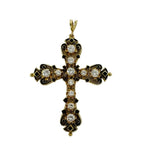 14k yellow gold diamond & enamel CROSS pendant necklace - 1.34ct tw