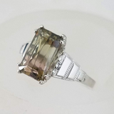 10k white gold Watermelon Tourmaline Deco estate Ring